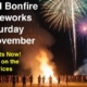Event flyer for Milland Bonfire & Fireworks on 7 November, encouraging early ticket purchases.