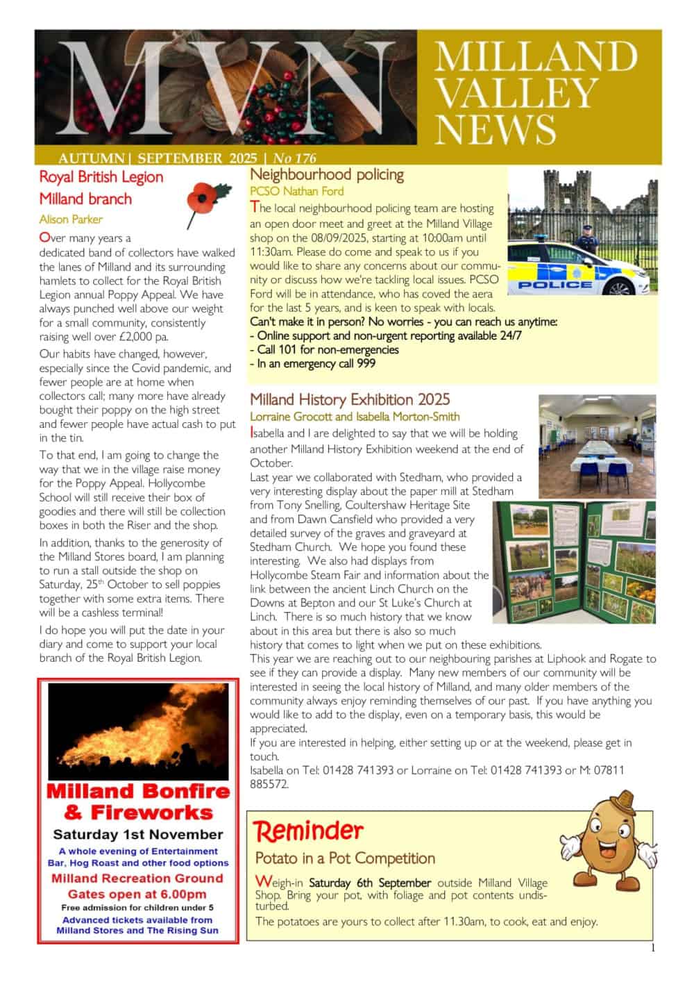 Milland Valley News newsletter, September 2025, featuring local community updates and event announcements.
