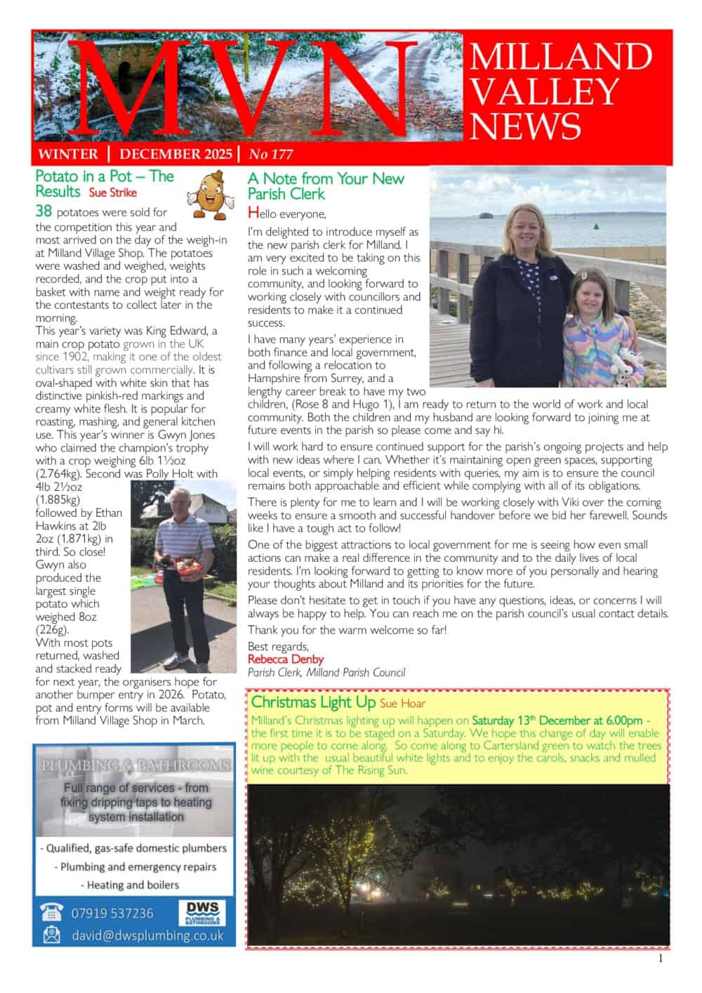 Front page of the Milland Valley News, winter edition December 2025.